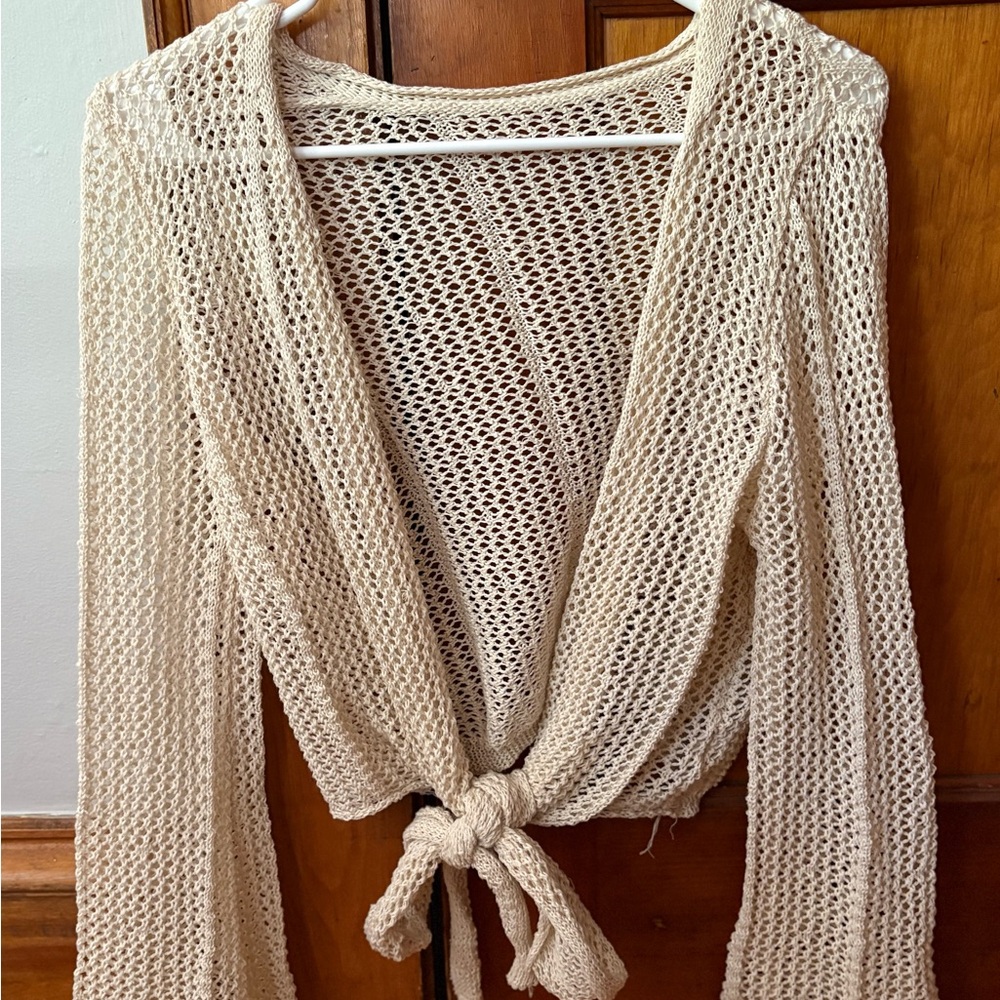 SHEIN Cream Blouse with Tie-Front Design